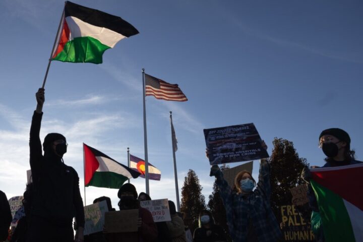 100s Support Palestinians During ‘Die-in’ Outside Colorado-based Woodward