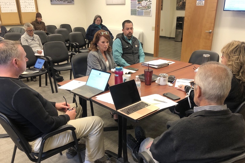 CDC Executive Director Emily Lashbrooke, center, and Archuleta Public Works Director Mike Torres discuss housing issues to the Archuleta Board of County Commissioners, May 6, 2025.