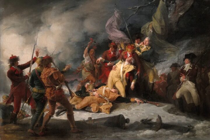 The death of General Richard Montgomery during the attack on Quebec City, 1775. Painting by John Trumbull.